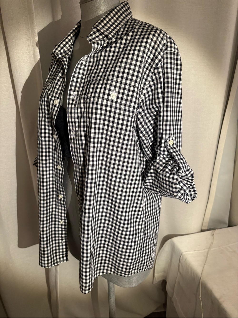 Michael Kors Black and White Gingham Button-Down Shirt - Picture 9 of 11